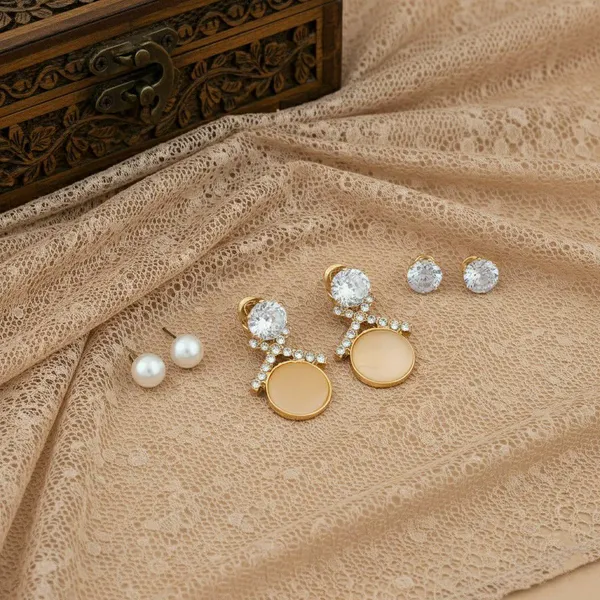 Gold-Toned_Pearl_And_Crystal_Earrings_Set_For_Women