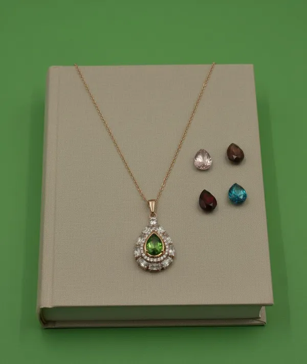 Gold_Tone_Interchangeable_Green_Stone_Pendant_Necklace_Set