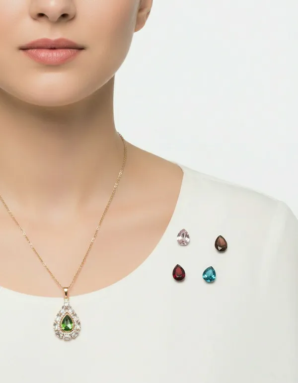 Gold_Tone_Interchangeable_Green_Stone_Pendant_Necklace_Set