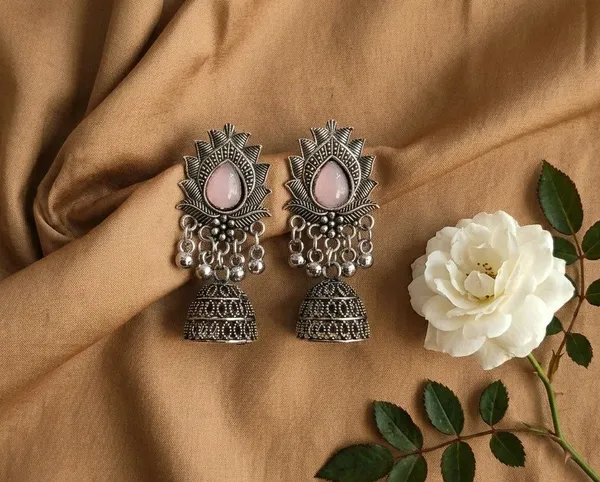 Silver_Oxidized_Stone_Studded_Jhumka_Earrings_for_Women