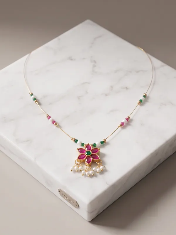 Gold_Tone_Pink_Green_Floral_Pendant_Necklace_for_Women