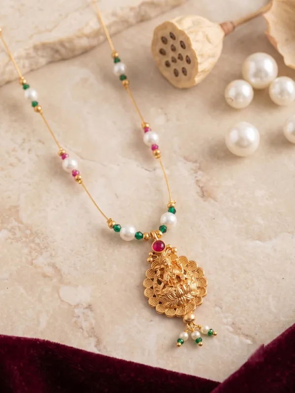 Gold_Tone_Beaded_Lakshmi_Pendant_Necklace_for_Women