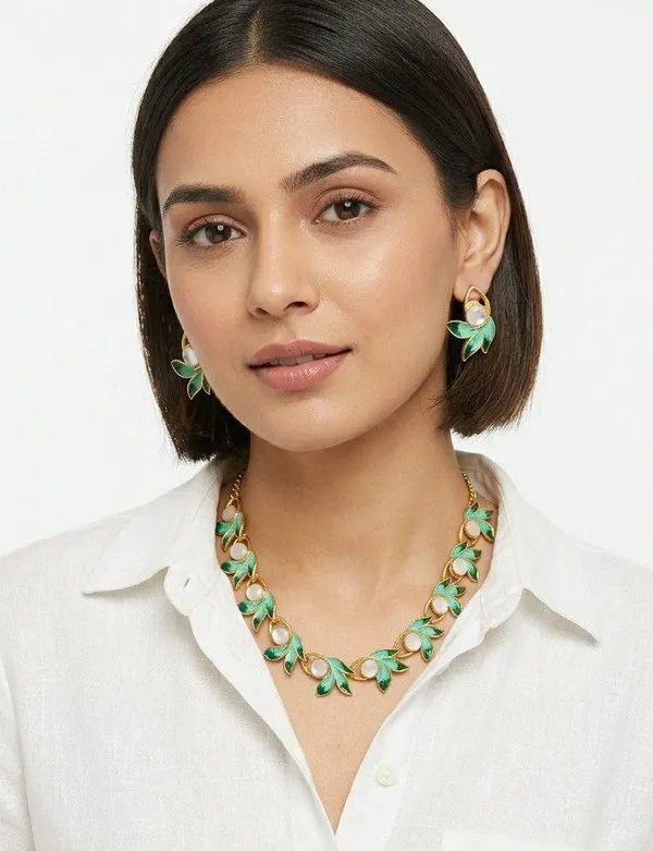 Green_Leaf_Necklace_And_Earrings_Set_for_Women