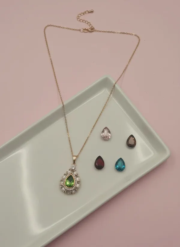 Gold_Tone_Interchangeable_Green_Stone_Pendant_Necklace_Set