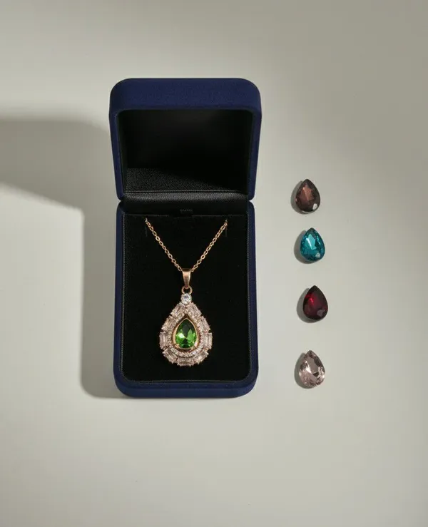Gold_Tone_Interchangeable_Green_Stone_Pendant_Necklace_Set