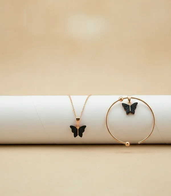 Gold-Toned_Butterfly_Necklace_And_Bracelet_Set_for_Women