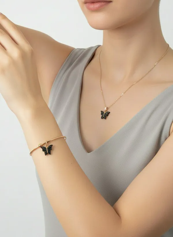Gold-Toned_Butterfly_Necklace_And_Bracelet_Set_for_Women