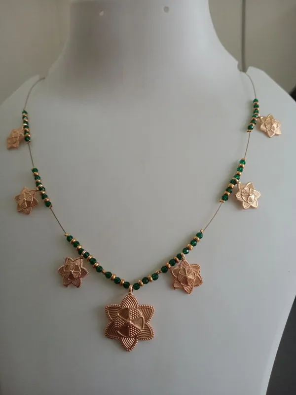 Green_Beaded_Rose_Gold_Tone_Floral_Pendant_Necklace