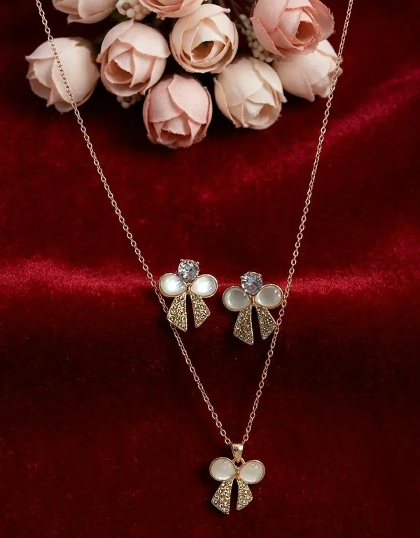 Rose_Gold_Bow_Pendant_Necklace_And_Earrings_Set_for_Women