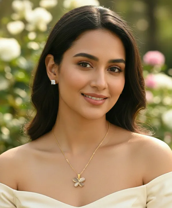 Gold_Tone_Butterfly_Pendant_Necklace_And_Stud_Earrings_Set