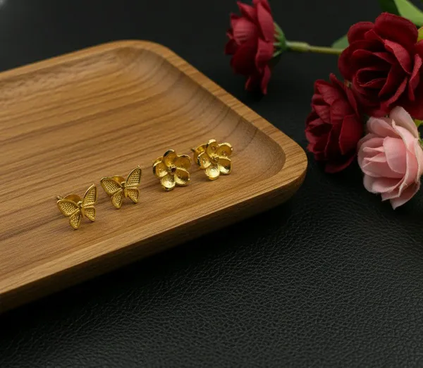 Gold_Tone_Butterfly_And_Flower_Stud_Earrings_for_Women