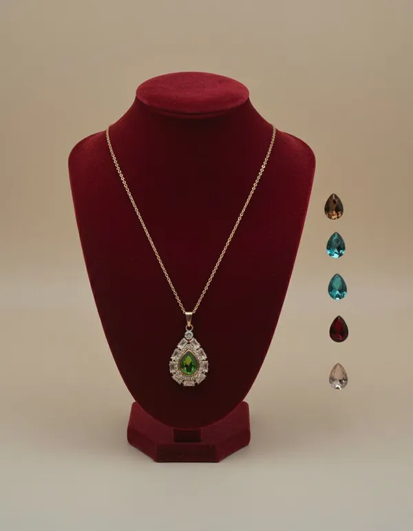 Gold_Tone_Interchangeable_Green_Stone_Pendant_Necklace_Set
