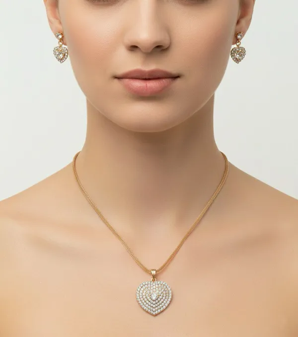 Gold-Tone_Heart_Pendant_Necklace_And_Earrings_Set