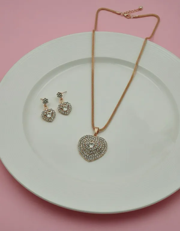 Gold-Tone_Heart_Pendant_Necklace_And_Earrings_Set