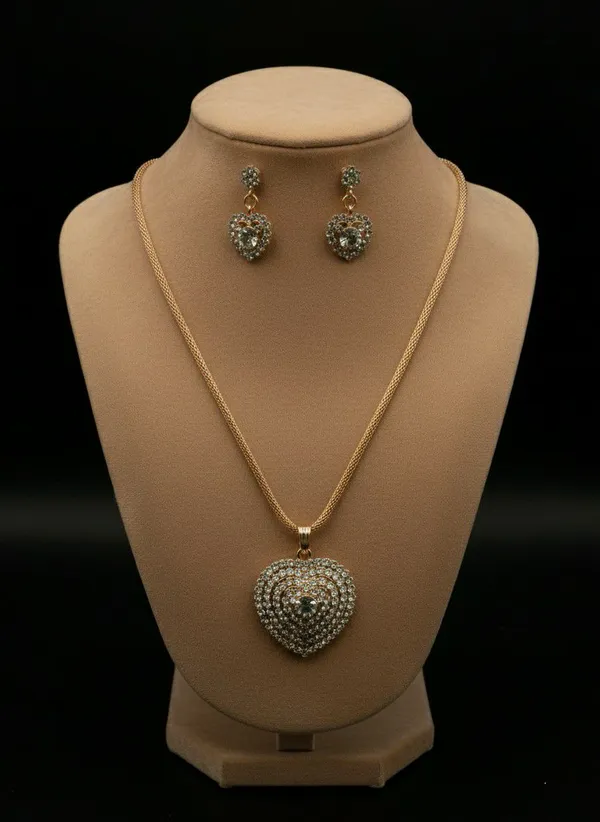 Gold-Tone_Heart_Pendant_Necklace_And_Earrings_Set