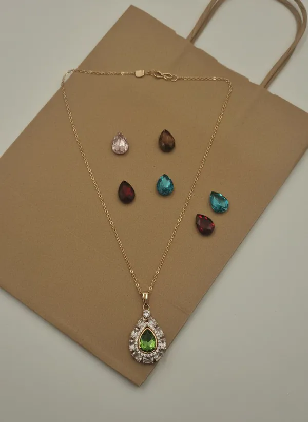 Gold_Tone_Interchangeable_Green_Stone_Pendant_Necklace_Set