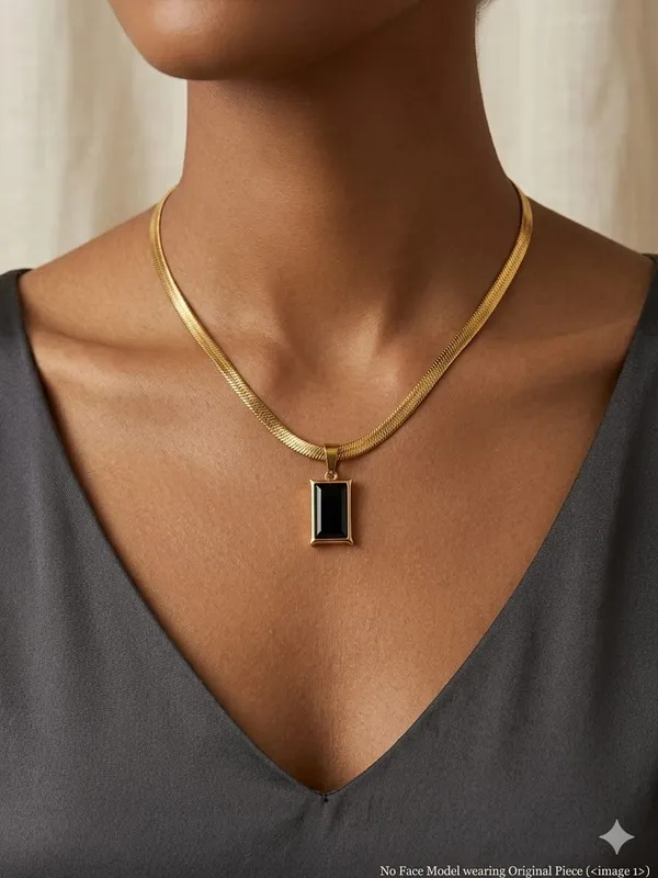 Gold_Tone_Black_Rectangular_Pendant_Necklace_For_Women