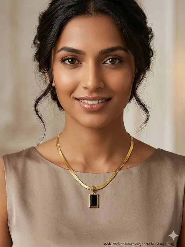 Gold_Tone_Black_Rectangular_Pendant_Necklace_For_Women