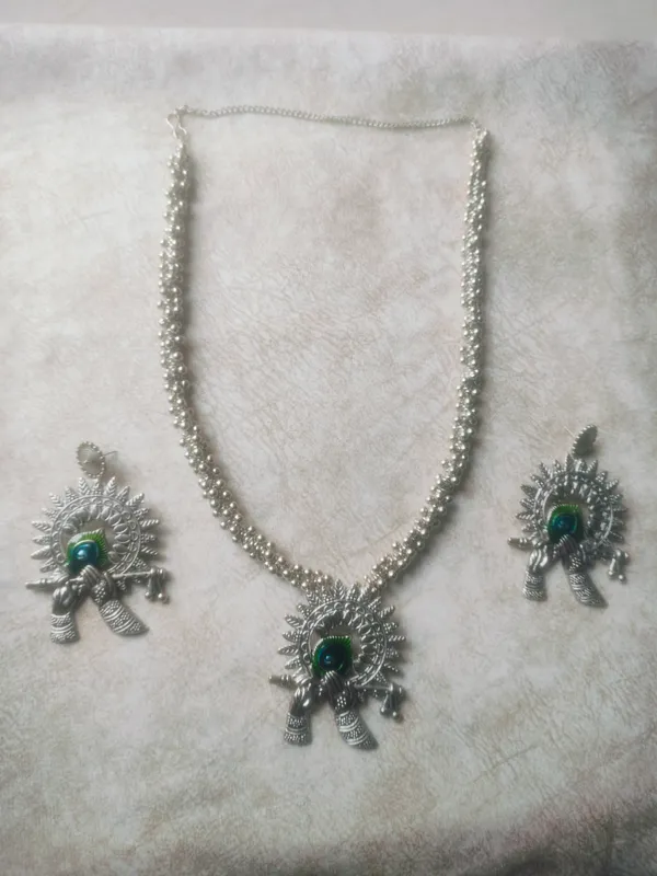 Silver_Oxidised_Stainless_Steel_Peacock_Necklace_Earring_Set_For_Women