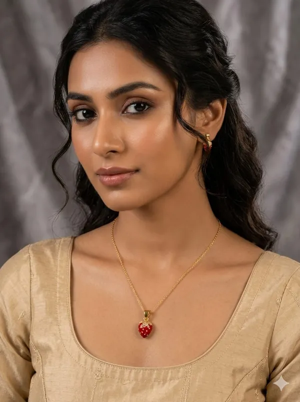 Gold_Tone_Red_Heart_Pendant_Necklace_For_Women