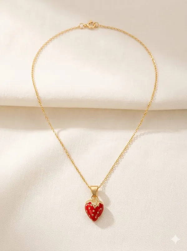 Gold_Tone_Red_Heart_Pendant_Necklace_For_Women