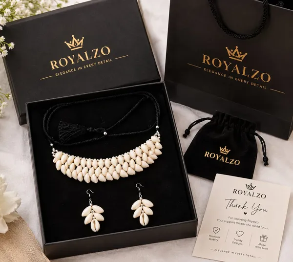 White_Shell_Statement_Necklace_And_Earrings_Set_For_Women