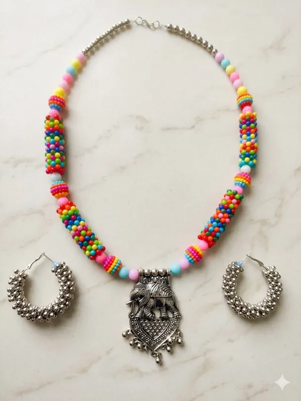 Multicolor_Beaded_Oxidized_Necklace_Set_For_Women