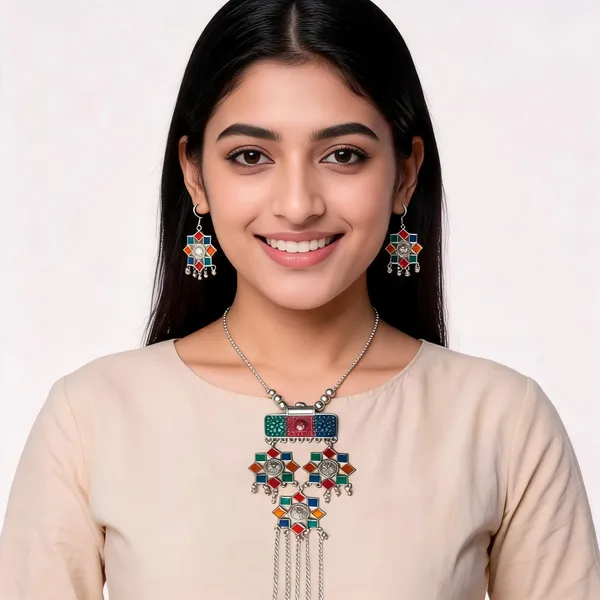 Multicolour_Stainless_Steel_Geometric_Pendant_Necklace_Earring_Set_For_Women