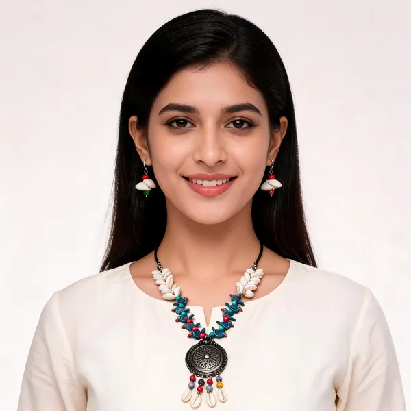 Multicolour_Shell_Beaded_Cord_Necklace_Earrings_Set_For_Women