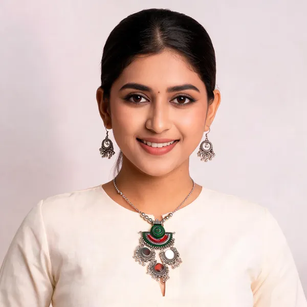 Silver_Oxidized_Layered_Necklace_And_Earrings_Set_For_Women
