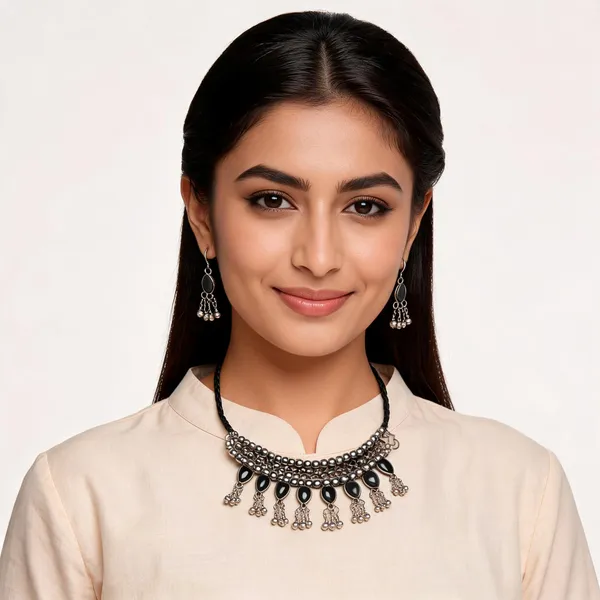 Silver_Black_Oxidized_Necklace_And_Earrings_Set_For_Women
