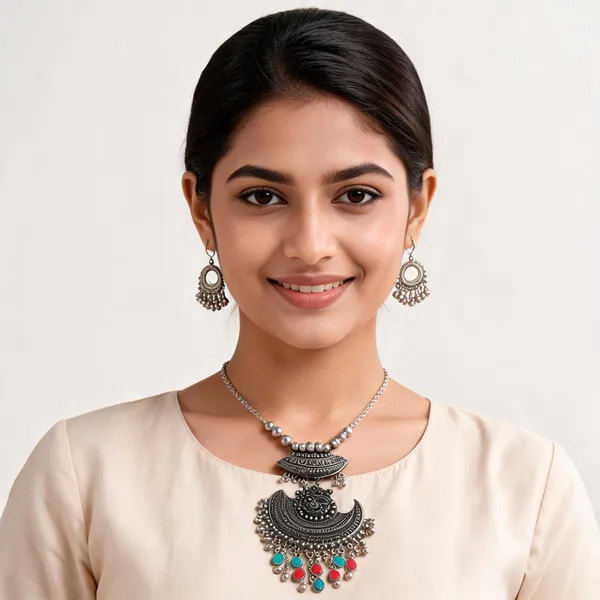 Silver_Oxidized_Multicolor_Stone_Necklace_Set_For_Women