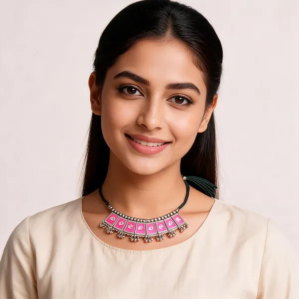 Pink_Metal_Thread_Cord_Traditional_Necklace_For_Women