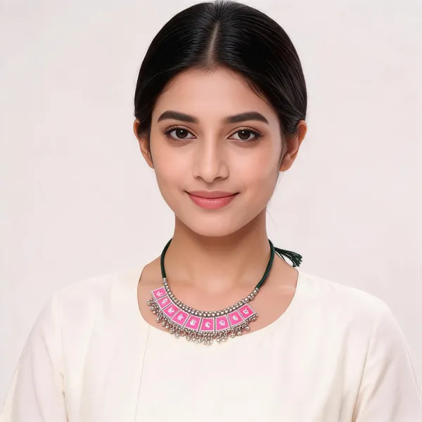 Pink_Metal_Thread_Cord_Traditional_Necklace_For_Women