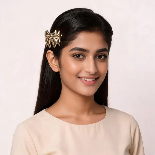 Gold_Stainless_Steel_Bow_Hair_Clip_For_Women