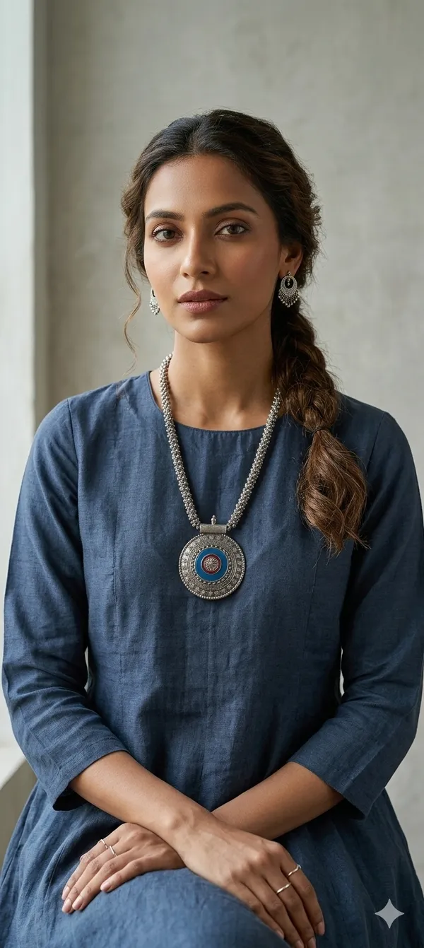 Silver_Tone_Traditional_Circular_Pendant_Necklace_And_Earrings_Set_For_Women