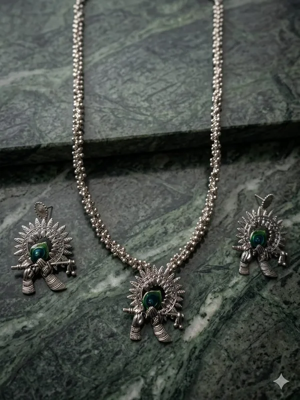 Silver_Oxidised_Stainless_Steel_Peacock_Necklace_Earring_Set_For_Women