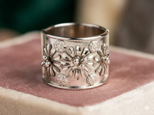 Silver_Metal_Floral_Embossed_Bangle_Bracelet_For_Women
