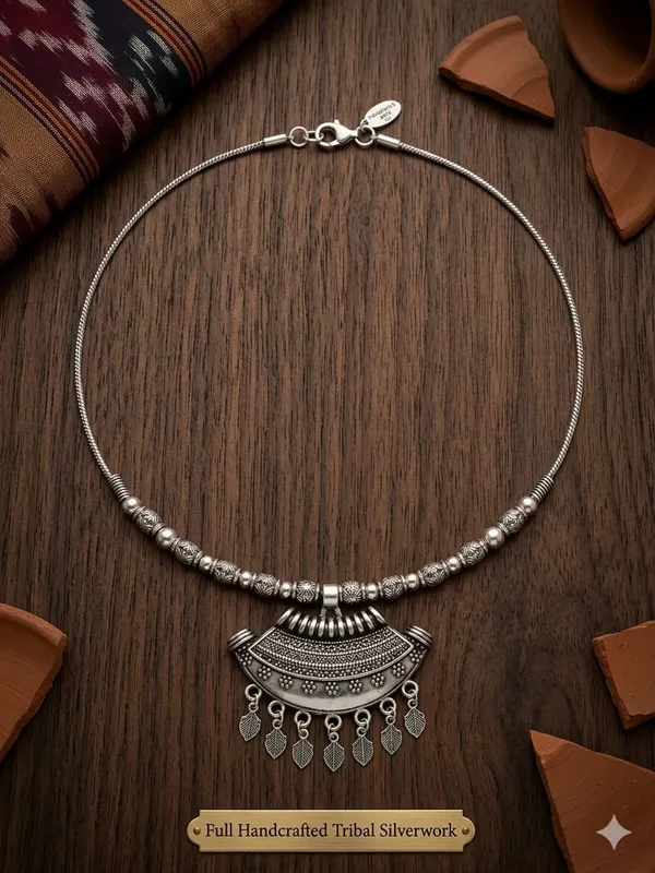 Silver_Stainless_Steel_Tribal_Pendant_Necklace_For_Women