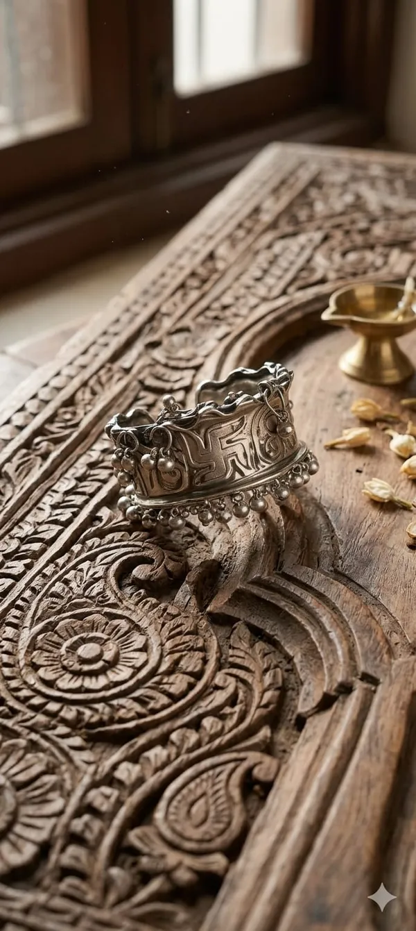 Silver_Stainless_Steel_Traditional_Embossed_Bracelet_For_Women