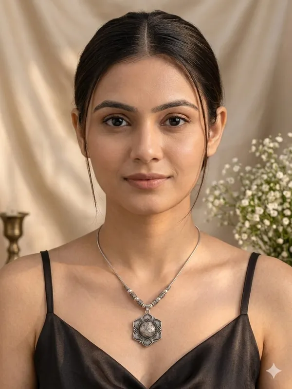 Silver_Stainless_Steel_Floral_Pendant_Necklace_For_Women