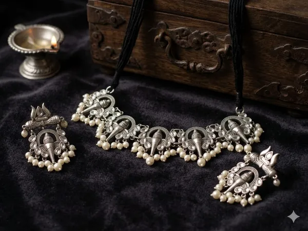 Silver_Oxidised_Stainless_Steel_Necklace_and_Earring_Set_For_Women