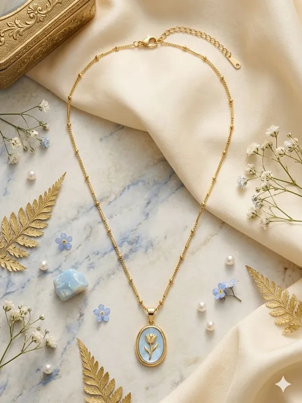 Gold_Tone_Floral_Oval_Pendant_Necklace_For_Women