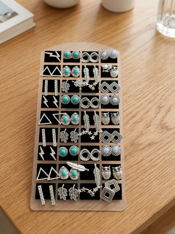 Silver_Oxidised_Stainless_Steel_Mixed_Earrings_Set_For_Women