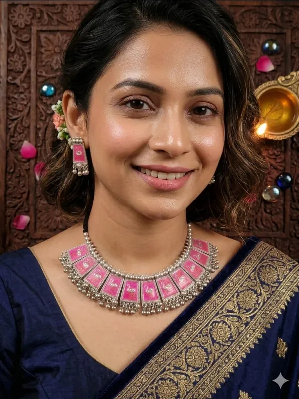 Pink_Metal_Thread_Cord_Traditional_Necklace_For_Women