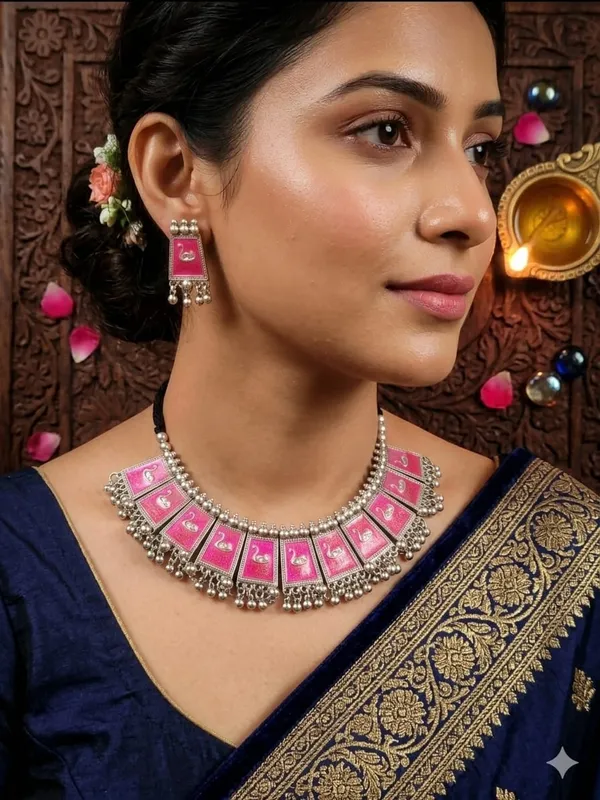 Pink_Metal_Thread_Cord_Traditional_Necklace_For_Women