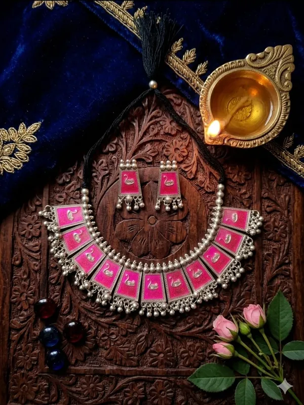 Pink_Metal_Thread_Cord_Traditional_Necklace_For_Women