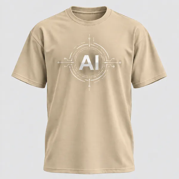 Beige_Ai_Logo_Cotton_T_Shirt_Crew_Neck_T_Shirt