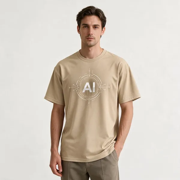 Beige_Ai_Logo_Cotton_T_Shirt_Crew_Neck_T_Shirt