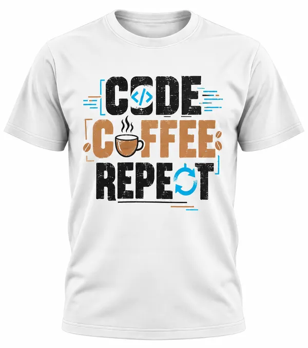 White_Code_Coffee_Repeat_Crew_Neck_T_Shirt